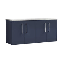 Nuie Arno 1200mm Wall Hung 4-door Vanity & Laminate Worktop Contemporary Midnight Blue MFC Painted Matt 562x1205x390mm - ARN2923LBG2 - JJ Building Materials