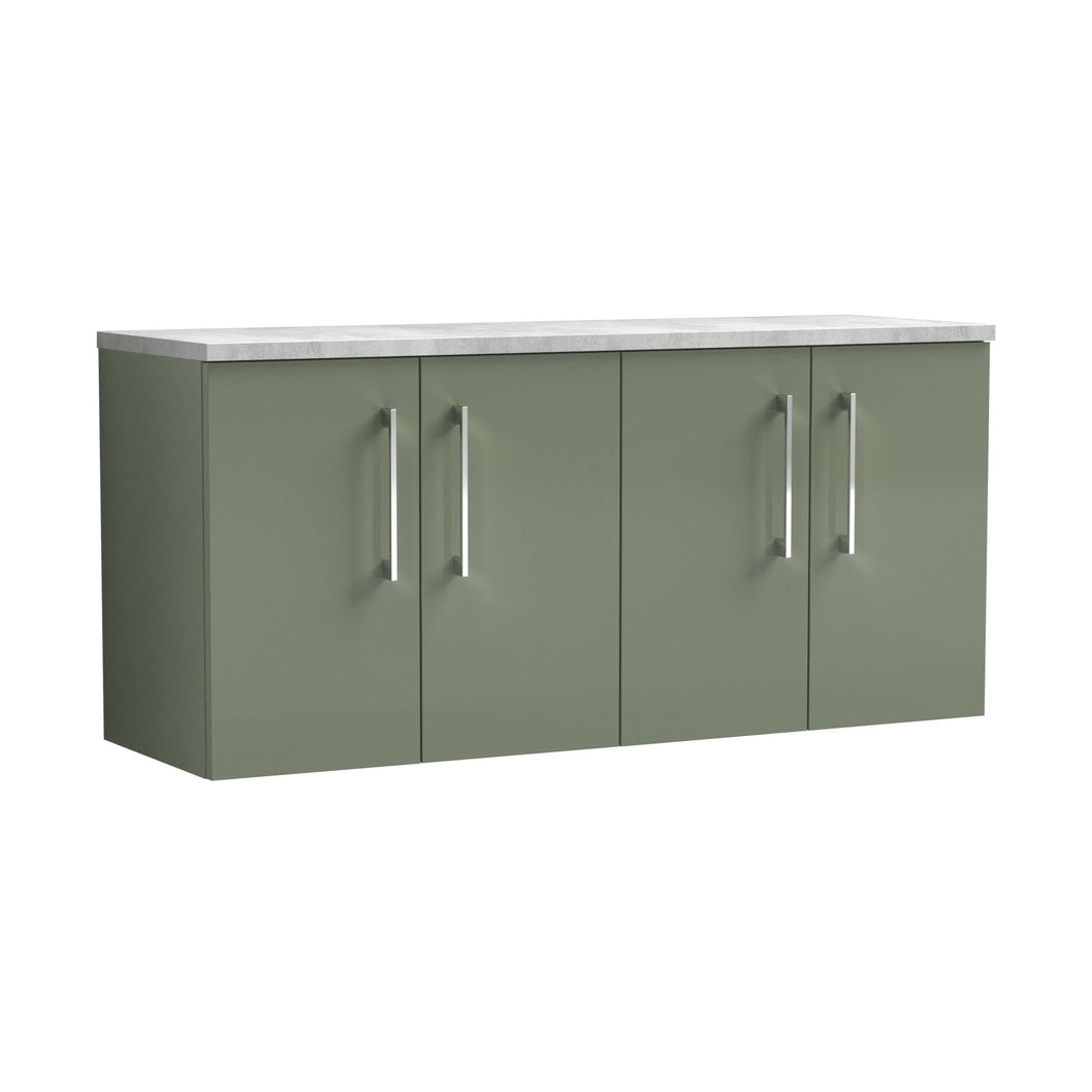 Nuie Arno 1200mm Wall Hung 4-door Vanity & Laminate Worktop Contemporary Satin Green MFC Painted Matt 562x1205x390mm - ARN823LBG2 - JJ Building Materials