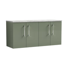 Nuie Arno 1200mm Wall Hung 4-door Vanity & Laminate Worktop Contemporary Satin Green MFC Painted Matt 562x1205x390mm - ARN823LBG2 - JJ Building Materials
