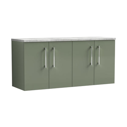 Nuie Arno 1200mm Wall Hung 4-door Vanity & Laminate Worktop Contemporary Satin Green MFC Painted Matt 562x1205x390mm - ARN823LBG2 - JJ Building Materials