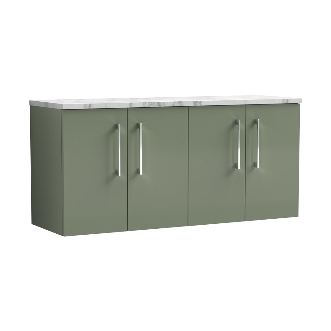 Nuie Arno 1200mm Wall Hung 4-door Vanity & Laminate Worktop Contemporary Satin Green MFC Painted Matt 562x1205x390mm - ARN823LCM2 - JJ Building Materials