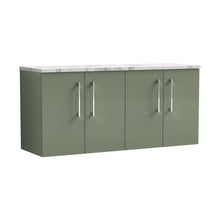 Nuie Arno 1200mm Wall Hung 4-door Vanity & Laminate Worktop Contemporary Satin Green MFC Painted Matt 562x1205x390mm - ARN823LCM2 - JJ Building Materials