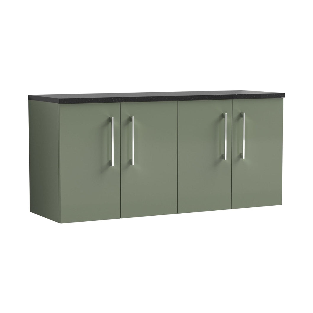 Nuie Arno 1200mm Wall Hung 4-door Vanity & Laminate Worktop Contemporary Satin Green MFC Painted Matt 562x1205x390mm - ARN823LSB2 - JJ Building Materials