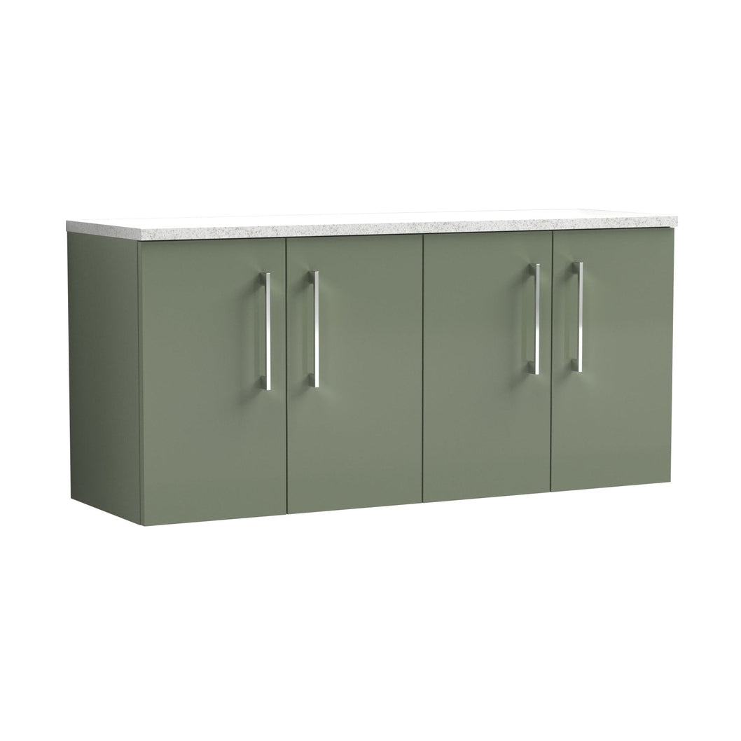 Nuie Arno 1200mm Wall Hung 4-door Vanity & Laminate Worktop Contemporary Satin Green MFC Painted Matt 562x1205x390mm - ARN823LSW2 - JJ Building Materials