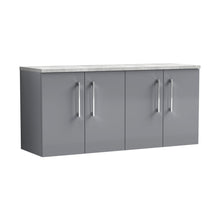 Nuie Arno 1200mm Wall Hung 4-door Vanity & Laminate Worktop Contemporary Satin Grey MFC Painted Matt 562x1205x390mm - ARN2223LBG2 - JJ Building Materials