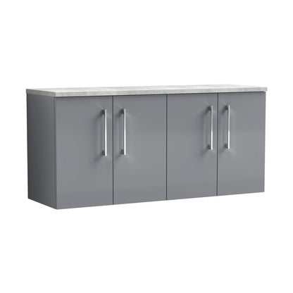 Nuie Arno 1200mm Wall Hung 4-door Vanity & Laminate Worktop Contemporary Satin Grey MFC Painted Matt 562x1205x390mm - ARN2223LBG2 - JJ Building Materials