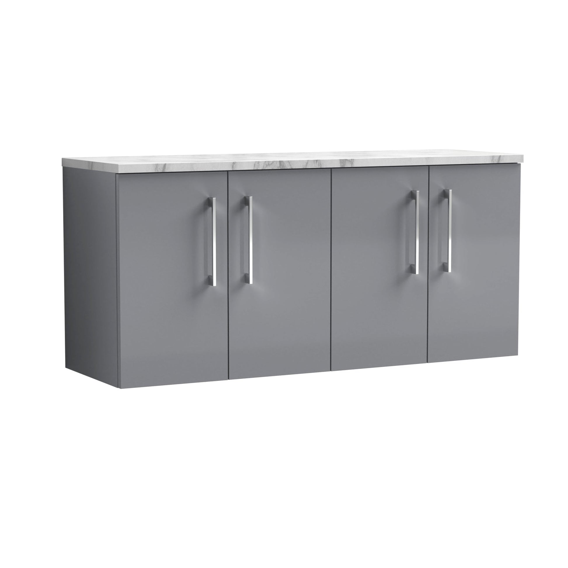 Nuie Arno 1200mm Wall Hung 4-door Vanity & Laminate Worktop Contemporary Satin Grey MFC Painted Matt 562x1205x390mm - ARN2223LCM2 - JJ Building Materials