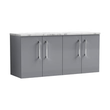 Nuie Arno 1200mm Wall Hung 4-door Vanity & Laminate Worktop Contemporary Satin Grey MFC Painted Matt 562x1205x390mm - ARN2223LCM2 - JJ Building Materials