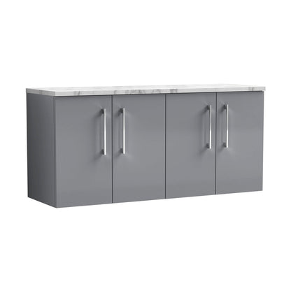 Nuie Arno 1200mm Wall Hung 4-door Vanity & Laminate Worktop Contemporary Satin Grey MFC Painted Matt 562x1205x390mm - ARN2223LCM2 - JJ Building Materials