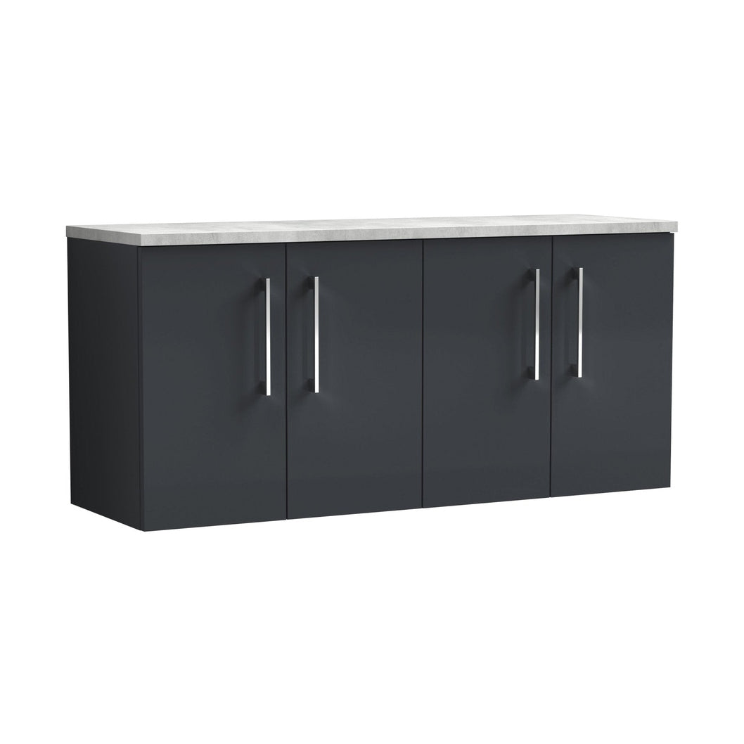 Nuie Arno 1200mm Wall Hung 4-door Vanity & Laminate Worktop Contemporary Soft Black MFC Painted Matt 562x1205x390mm - ARN1423LBG2 - JJ Building Materials