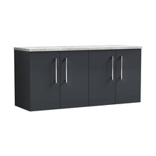 Nuie Arno 1200mm Wall Hung 4-door Vanity & Laminate Worktop Contemporary Soft Black MFC Painted Matt 562x1205x390mm - ARN1423LBG2 - JJ Building Materials