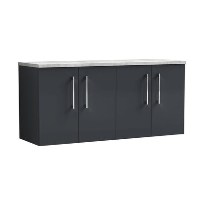 Nuie Arno 1200mm Wall Hung 4-door Vanity & Laminate Worktop Contemporary Soft Black MFC Painted Matt 562x1205x390mm - ARN1423LBG2 - JJ Building Materials
