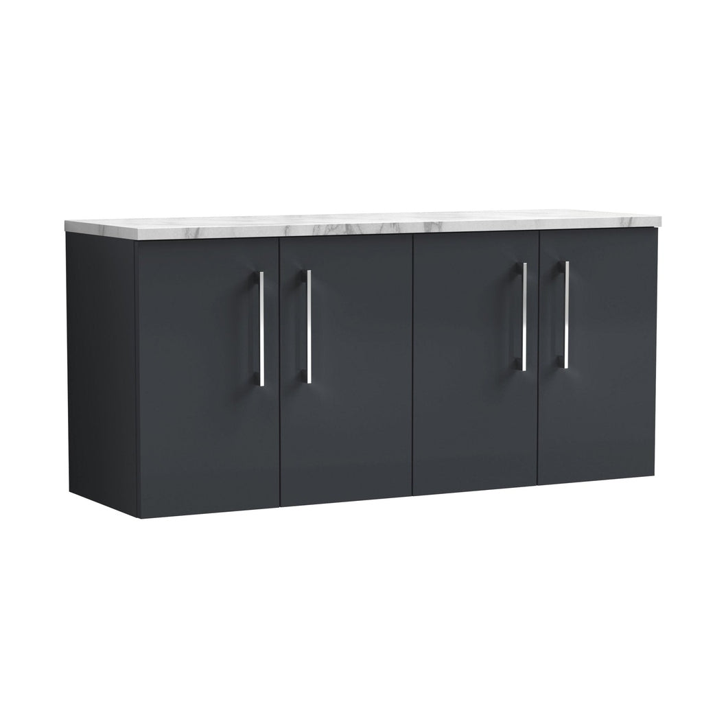 Nuie Arno 1200mm Wall Hung 4-door Vanity & Laminate Worktop Contemporary Soft Black MFC Painted Matt 562x1205x390mm - ARN1423LCM2 - JJ Building Materials