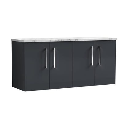 Nuie Arno 1200mm Wall Hung 4-door Vanity & Laminate Worktop Contemporary Soft Black MFC Painted Matt 562x1205x390mm - ARN1423LCM2 - JJ Building Materials
