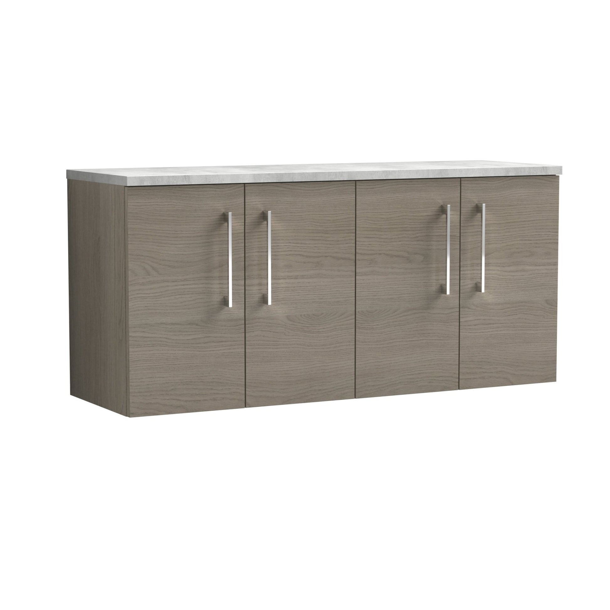 Nuie Arno 1200mm Wall Hung 4-door Vanity & Laminate Worktop Contemporary Solace Oak MFC Textured Woodgrain 561x1205x390mm - ARN2523LBG2 - JJ Building Materials