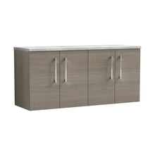 Nuie Arno 1200mm Wall Hung 4-door Vanity & Laminate Worktop Contemporary Solace Oak MFC Textured Woodgrain 561x1205x390mm - ARN2523LBG2 - JJ Building Materials