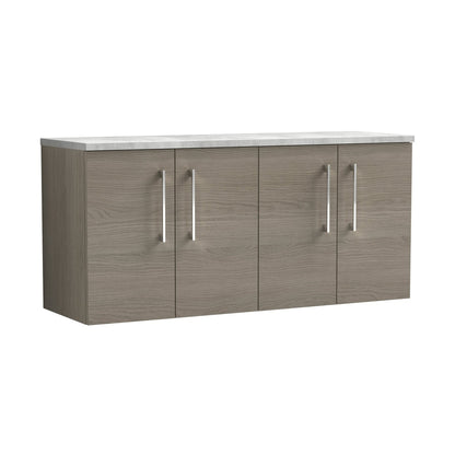 Nuie Arno 1200mm Wall Hung 4-door Vanity & Laminate Worktop Contemporary Solace Oak MFC Textured Woodgrain 561x1205x390mm - ARN2523LBG2 - JJ Building Materials