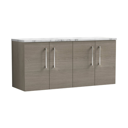 Nuie Arno 1200mm Wall Hung 4-door Vanity & Laminate Worktop Contemporary Solace Oak MFC Textured Woodgrain 561x1205x390mm - ARN2523LCM2 - JJ Building Materials