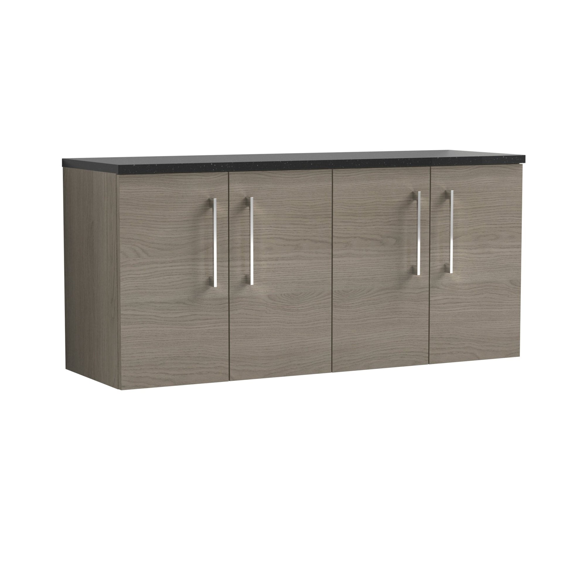 Nuie Arno 1200mm Wall Hung 4-door Vanity & Laminate Worktop Contemporary Solace Oak MFC Textured Woodgrain 561x1205x390mm - ARN2523LSB2 - JJ Building Materials