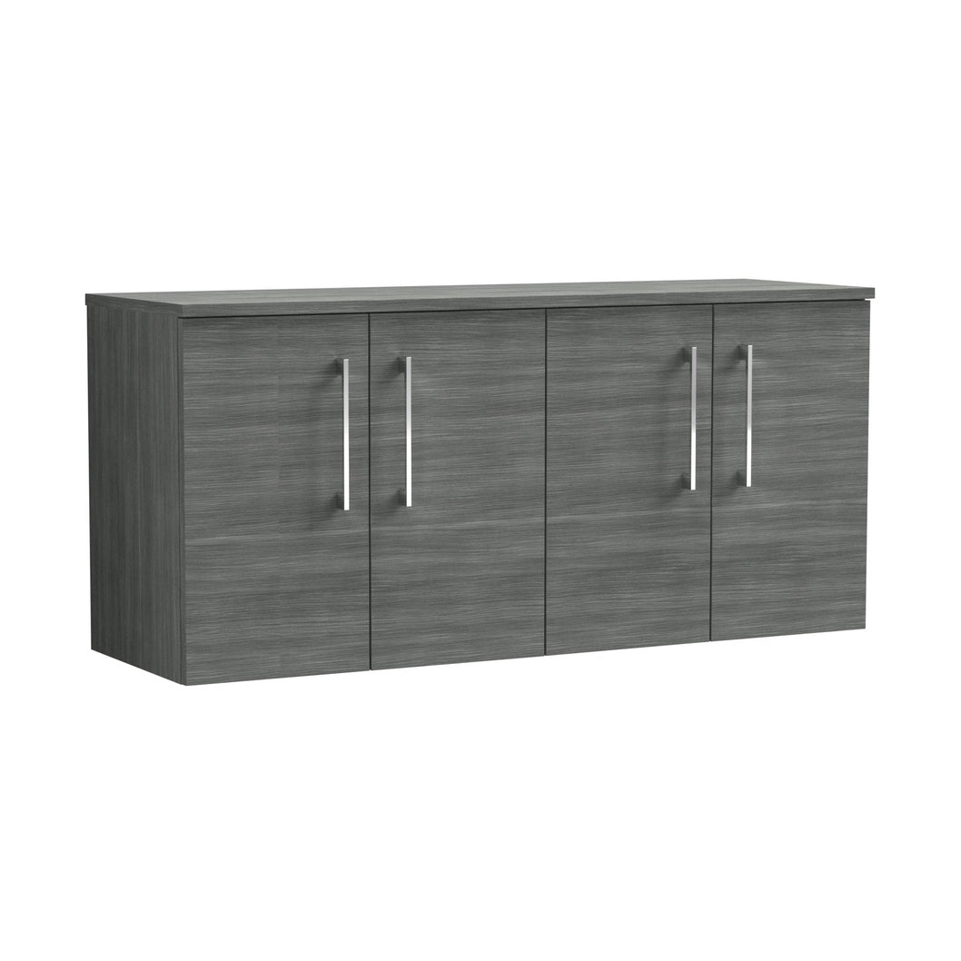 Nuie Arno 1200mm Wall Hung 4 Door Vanity & Worktop Contemporary Anthracite Woodgrain MFC Textured Woodgrain 557x1205x390mm - JJ Building Materials
