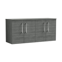 Nuie Arno 1200mm Wall Hung 4 Door Vanity & Worktop Contemporary Anthracite Woodgrain MFC Textured Woodgrain 557x1205x390mm - JJ Building Materials