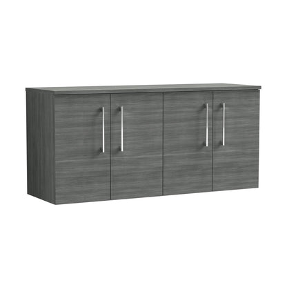 Nuie Arno 1200mm Wall Hung 4 Door Vanity & Worktop Contemporary Anthracite Woodgrain MFC Textured Woodgrain 557x1205x390mm - JJ Building Materials