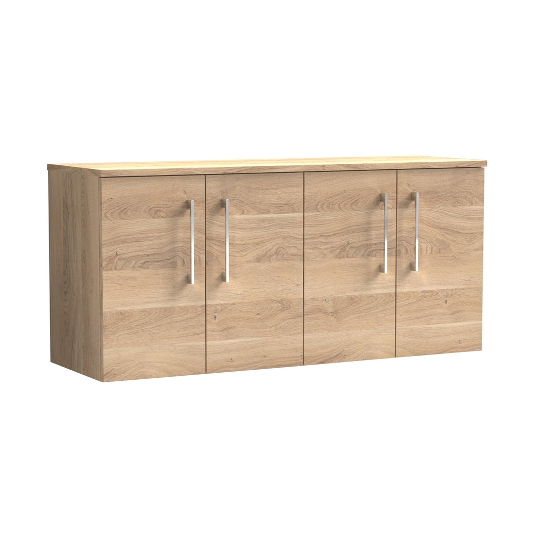 Nuie Arno 1200mm Wall Hung 4-door Vanity & Worktop Contemporary Bleached Oak MFC Textured Woodgrain 558x1205x390mm - JJ Building Materials