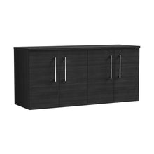 Nuie Arno 1200mm Wall Hung 4 Door Vanity & Worktop Contemporary Charcoal Black MFC Textured Woodgrain 557x1205x390mm - JJ Building Materials