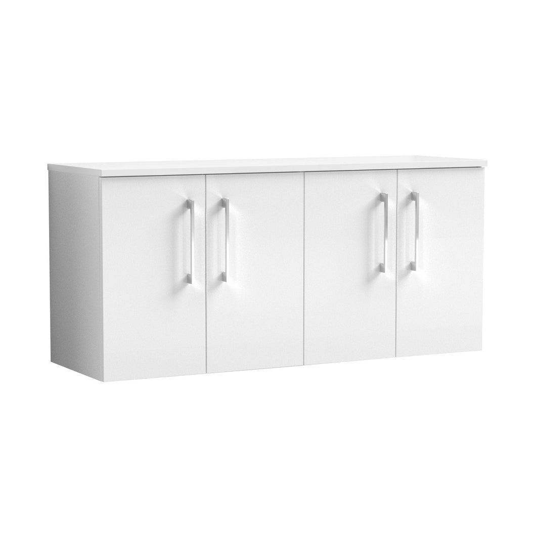 Nuie Arno 1200mm Wall Hung 4 Door Vanity & Worktop Contemporary Gloss White MFC Painted Gloss 557x1205x390mm - JJ Building Materials