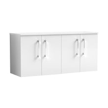 Nuie Arno 1200mm Wall Hung 4 Door Vanity & Worktop Contemporary Gloss White MFC Painted Gloss 557x1205x390mm - JJ Building Materials
