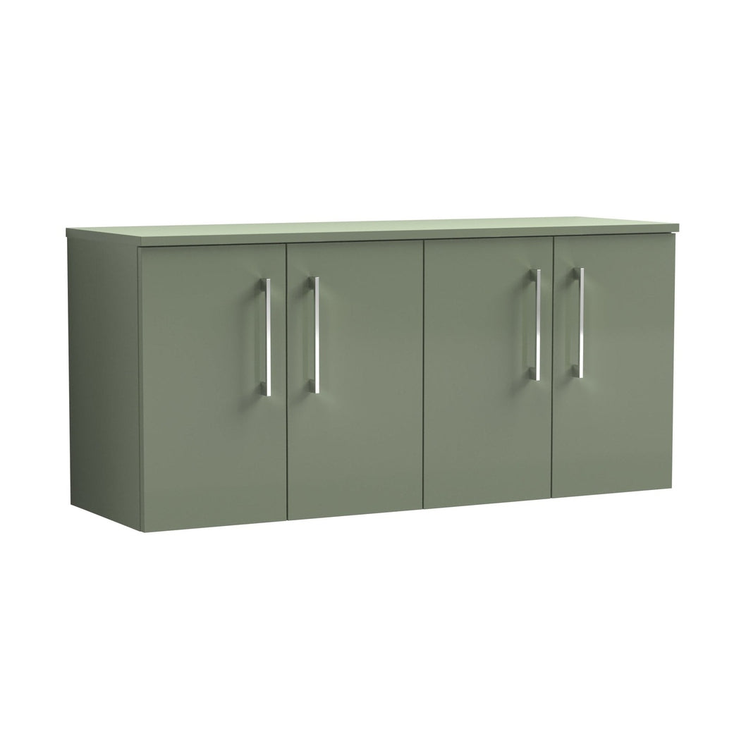 Nuie Arno 1200mm Wall Hung 4 Door Vanity & Worktop Contemporary Satin Green MFC Painted Matt 557x1205x390mm - JJ Building Materials