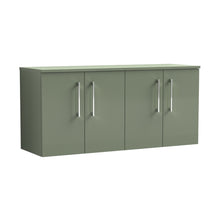 Nuie Arno 1200mm Wall Hung 4 Door Vanity & Worktop Contemporary Satin Green MFC Painted Matt 557x1205x390mm - JJ Building Materials