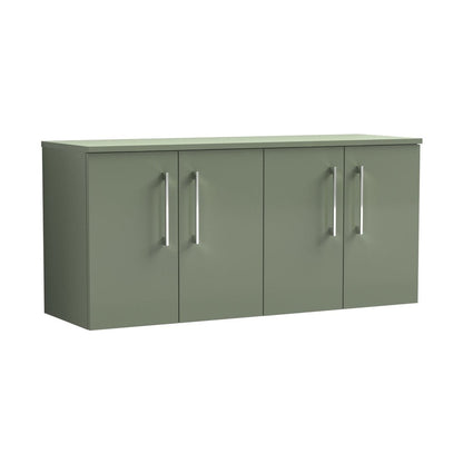 Nuie Arno 1200mm Wall Hung 4 Door Vanity & Worktop Contemporary Satin Green MFC Painted Matt 557x1205x390mm - JJ Building Materials