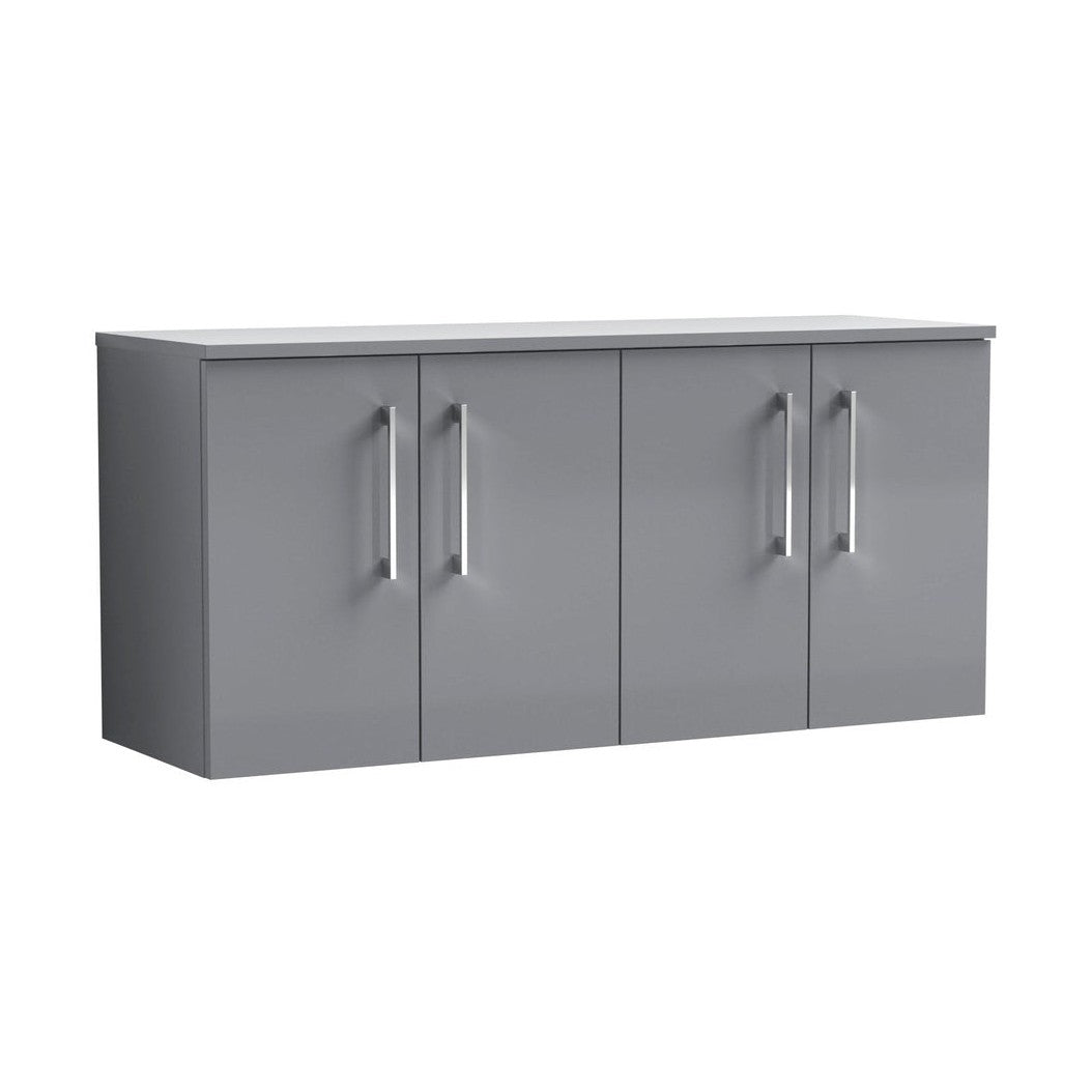 Nuie Arno 1200mm Wall Hung 4 Door Vanity & Worktop Contemporary Satin Grey MFC Painted Matt 557x1205x390mm - JJ Building Materials
