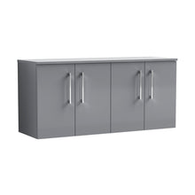 Nuie Arno 1200mm Wall Hung 4 Door Vanity & Worktop Contemporary Satin Grey MFC Painted Matt 557x1205x390mm - JJ Building Materials