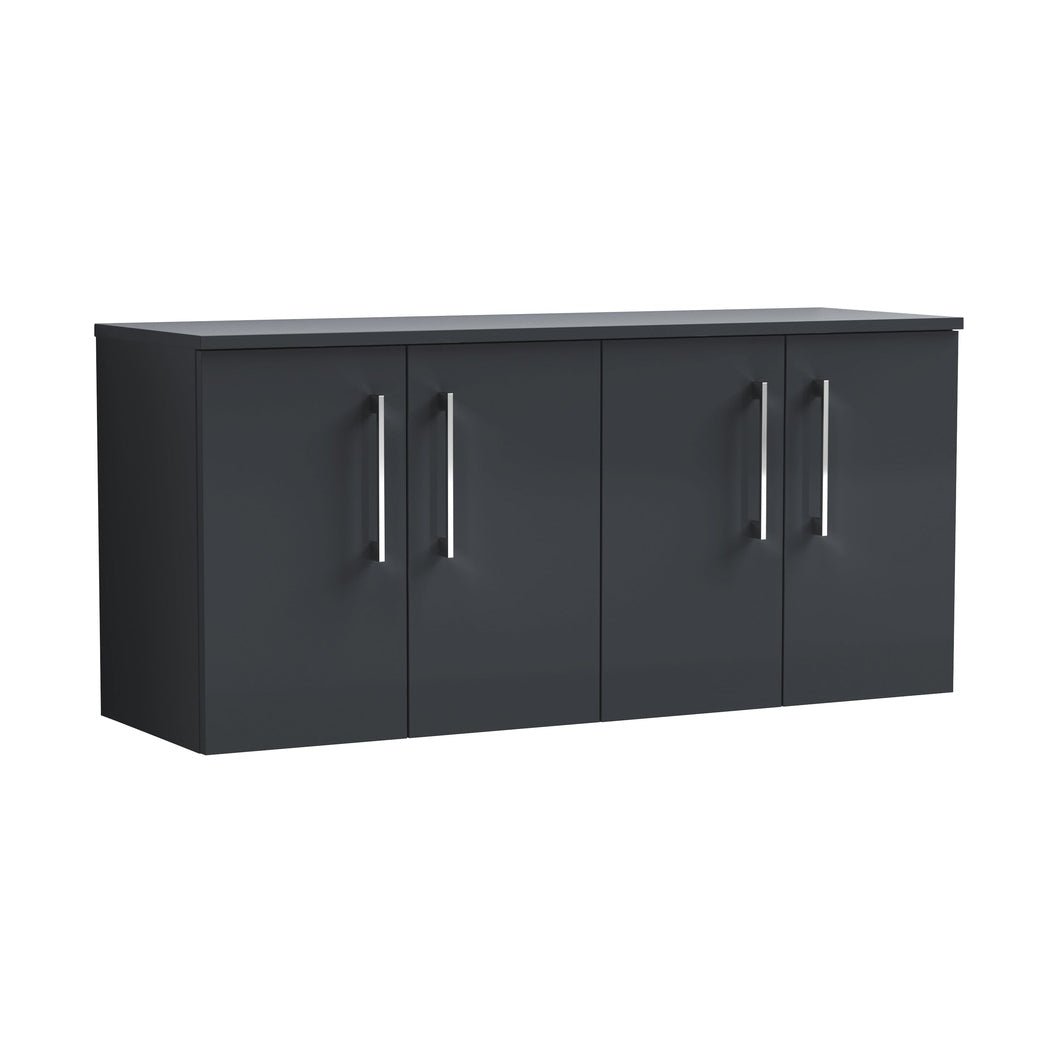 Nuie Arno 1200mm Wall Hung 4 Door Vanity & Worktop Contemporary Soft Black MFC Painted Matt 557x1205x390mm - JJ Building Materials