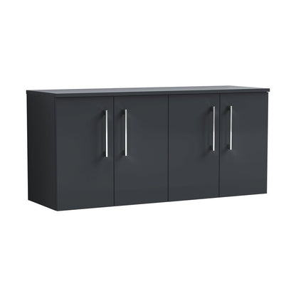 Nuie Arno 1200mm Wall Hung 4 Door Vanity & Worktop Contemporary Soft Black MFC Painted Matt 557x1205x390mm - JJ Building Materials