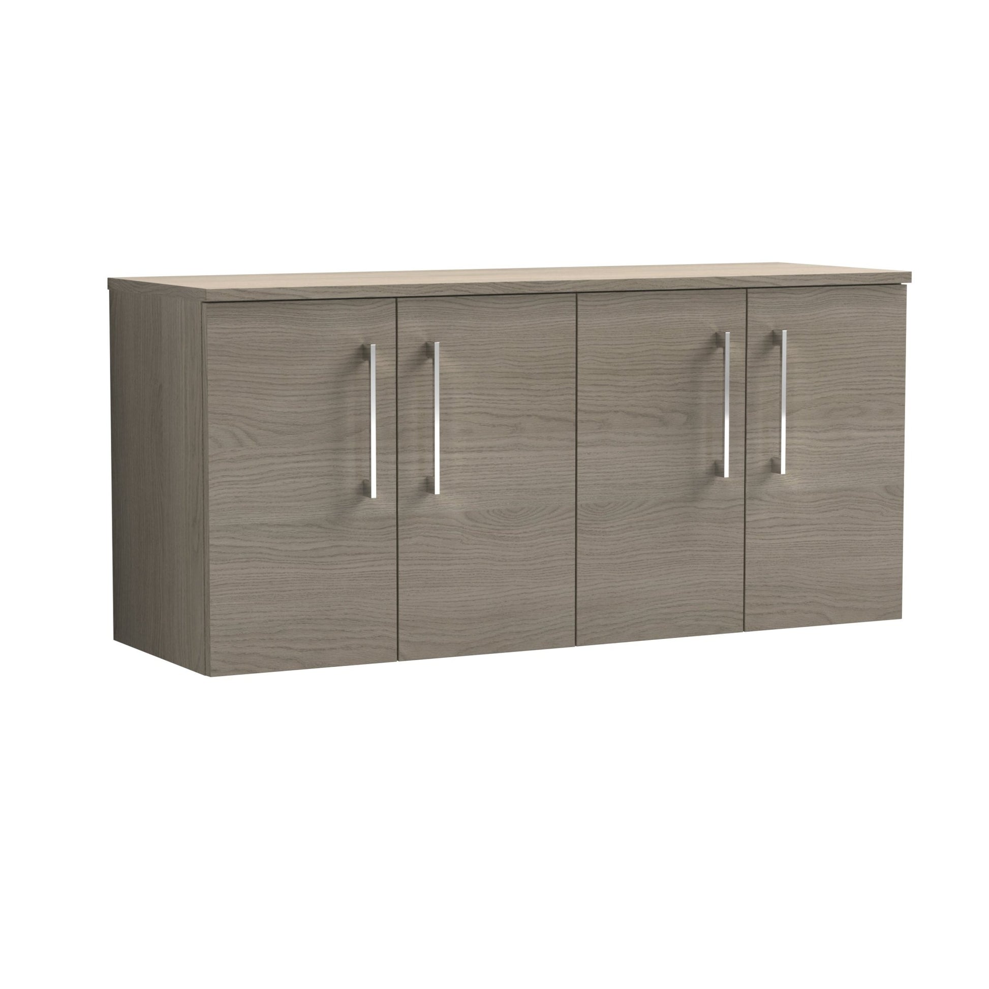 Nuie Arno 1200mm Wall Hung 4 Door Vanity & Worktop Contemporary Solace Oak MFC Textured Woodgrain 557x1205x390mm - JJ Building Materials