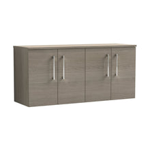 Nuie Arno 1200mm Wall Hung 4 Door Vanity & Worktop Contemporary Solace Oak MFC Textured Woodgrain 557x1205x390mm - JJ Building Materials