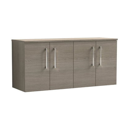 Nuie Arno 1200mm Wall Hung 4 Door Vanity & Worktop Contemporary Solace Oak MFC Textured Woodgrain 557x1205x390mm - JJ Building Materials