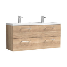Nuie Arno 1200mm Wall Hung 4-drawer Vanity & Double Basin Contemporary Bleached Oak MFC Textured Woodgrain 580x1205x383mm - ARN3024C - JJ Building Materials