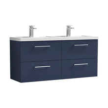 Nuie Arno 1200mm Wall Hung 4-drawer Vanity & Double Basin Contemporary Midnight Blue MFC Painted Matt 580x1205x383mm - ARN2924C - JJ Building Materials