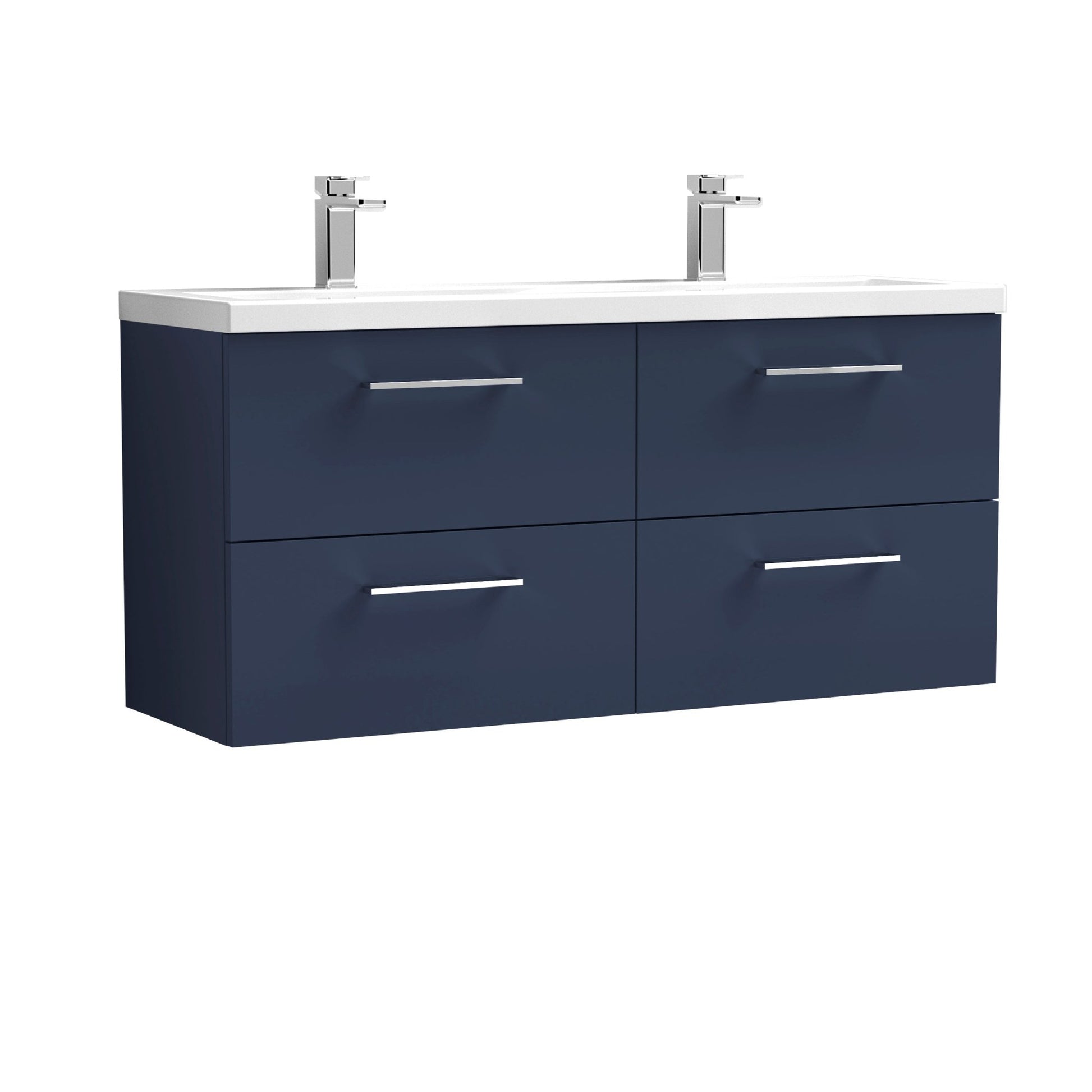 Nuie Arno 1200mm Wall Hung 4-drawer Vanity & Double Basin Contemporary Midnight Blue MFC Painted Matt 580x1205x383mm - ARN2924F - JJ Building Materials