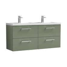 Nuie Arno 1200mm Wall Hung 4 Drawer Vanity & Double Basin Contemporary Satin Green MFC Painted Matt 561x1205x383mm - ARN824C - JJ Building Materials