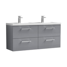 Nuie Arno 1200mm Wall Hung 4 Drawer Vanity & Double Basin Contemporary Satin Grey MFC Painted Matt 579x1205x383mm - ARN2224C - JJ Building Materials