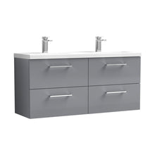 Nuie Arno 1200mm Wall Hung 4 Drawer Vanity & Double Basin Contemporary Satin Grey MFC Painted Matt 579x1205x383mm - ARN2224F - JJ Building Materials