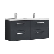 Nuie Arno 1200mm Wall Hung 4 Drawer Vanity & Double Basin Contemporary Soft Black MFC Painted Matt 579x1205x383mm - ARN1424C - JJ Building Materials
