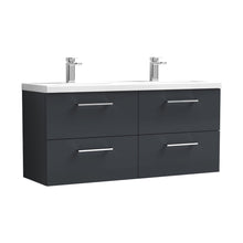 Nuie Arno 1200mm Wall Hung 4 Drawer Vanity & Double Basin Contemporary Soft Black MFC Painted Matt 579x1205x383mm - ARN1424F - JJ Building Materials