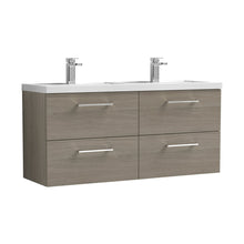 Nuie Arno 1200mm Wall Hung 4 Drawer Vanity & Double Basin Contemporary Solace Oak MFC Textured Woodgrain 561x1205x383mm - JJ Building Materials