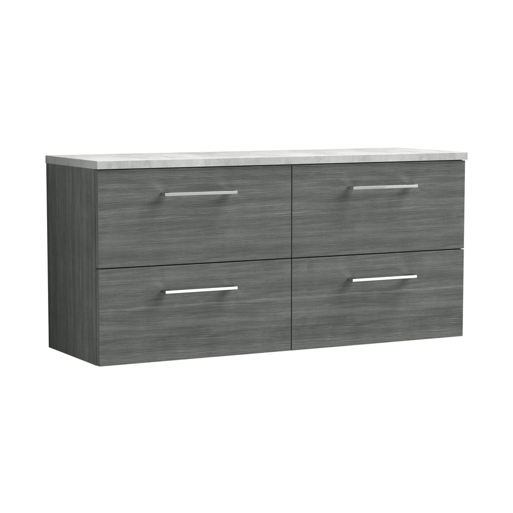 Nuie Arno 1200mm Wall Hung 4-drawer Vanity & Laminate Worktop Contemporary Anthracite Woodgrain MFC Textured Woodgrain 561x1205x390mm - ARN524LBG2 - JJ Building Materials